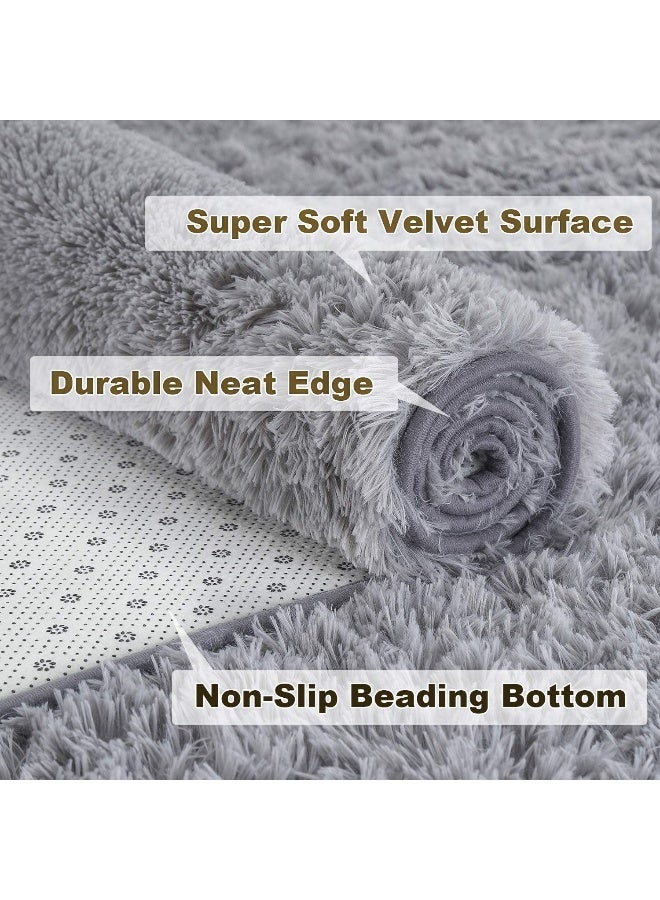 Merelax Soft Modern Indoor Large Shaggy Rug for Bedroom Livingroom Dorm Kids Room Home Decorative, Non-Slip Plush Fluffy Furry Fur Area Rugs Comfy Nursery Accent Floor Carpet 5 X 8 Feet, Grey - Image 3